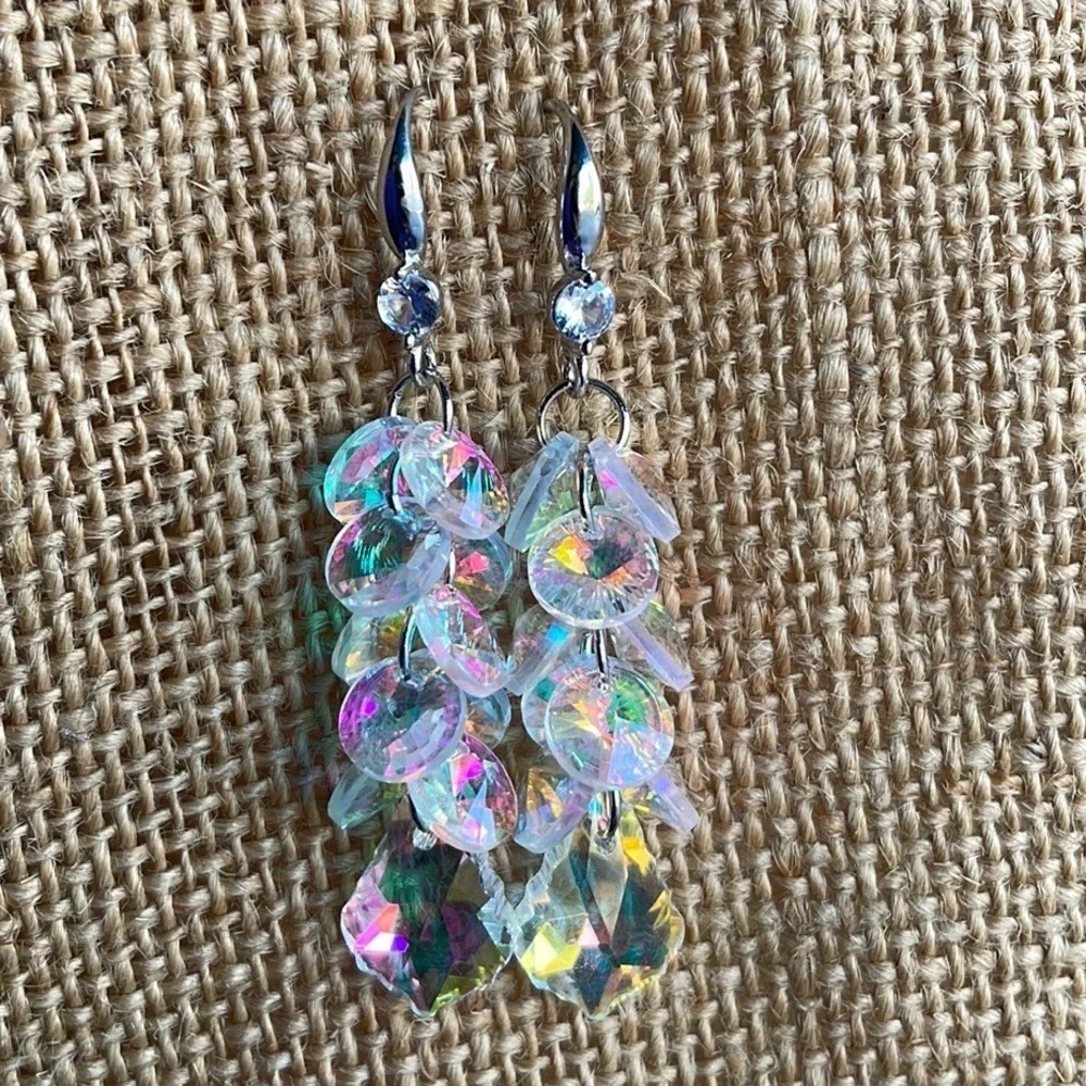 Crystal Sparkly Geometry Dangle Earrings Cascade 925. Post New evening gorgeous